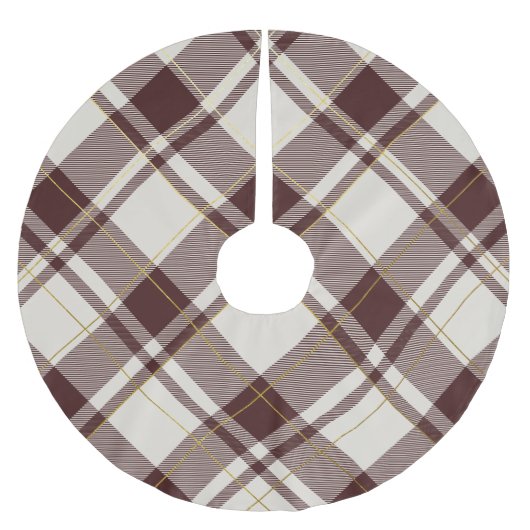 Beige & Donkerrode Tartan Plaid Patroon Kerstboom Rok (Voorkant)