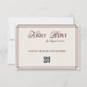 Beige donkerrood oud geld trouw QR-code RSVP Kaartje (Voorkant)