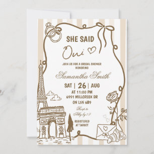 Beige Doodle Handgeschreven Parijse Bruiloftsborre Kaart