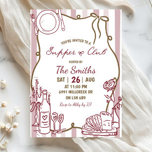 Beige Doodle Handgeschreven Supper Club Kaart
