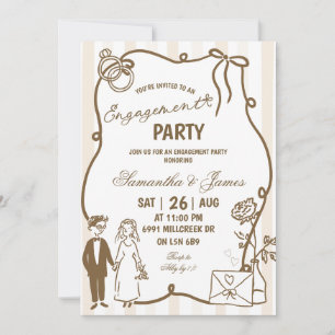 Beige Doodle Handgeschreven Verloving Feest Kaart