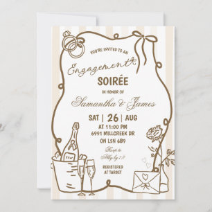 Beige Doodle Handgeschreven Verlovingsfeest Kaart