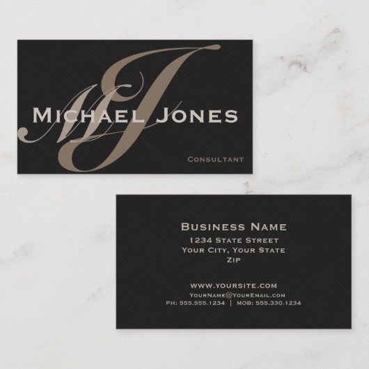 Beige Double Monogram Professional Elegant Modern Visitekaartje (Voorkant / Achterkant)