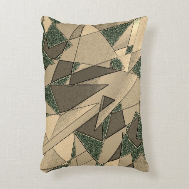 Beige driehoekige snede op de donkergroene achterg accent kussen (Voorkant(Verticaal))