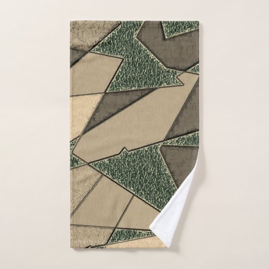 Beige driehoekige snede op de donkergroene achterg bad handdoek (Handdoek)