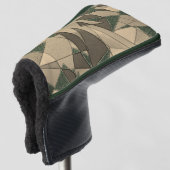 Beige driehoekige snede op de donkergroene achterg golfheadcover (3/4 voorkant)