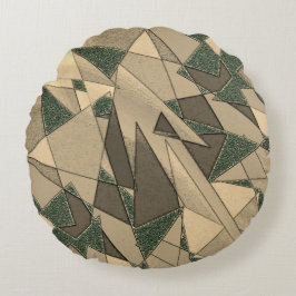 Beige driehoekige snede op de donkergroene achterg rond kussen