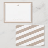 Beige Dubbele Grens Modern Monogram Gestreept Notitiekaartje (Voorkant / Achterkant)