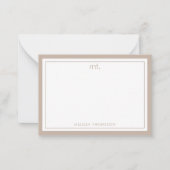 Beige Dubbele Grens Modern Monogram Gestreept Notitiekaartje (Voorkant)