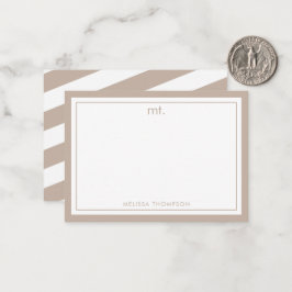 Beige Dubbele Grens Modern Monogram Gestreept Notitiekaartje