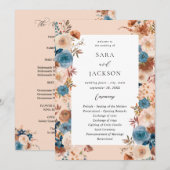 Beige & Dusty Blauw Bloemen Huwelijksprogramma - B Kaart (Voorkant / Achterkant)