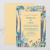 Beige Dusty Blue Art Woodland Mushroom Wedding Kaart (Voorkant / Achterkant)