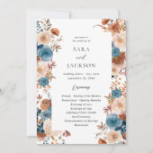Beige & Dusty Blue Floral bruiloft ceremonie progr Kaart (Voorkant)