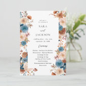 Beige & Dusty Blue Floral bruiloft ceremonie progr Kaart (Staand voorkant)