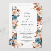 Beige & Dusty Blue Floral bruiloft ceremonie progr Kaart (Voorkant / Achterkant)