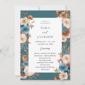 Beige & Dusty Blue Floral bruiloft programma - Bla (Voorkant)