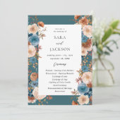 Beige & Dusty Blue Floral bruiloft programma - Bla (Staand voorkant)
