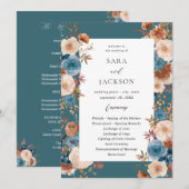 Beige & Dusty Blue Floral bruiloft programma - Bla (Voorkant / Achterkant)