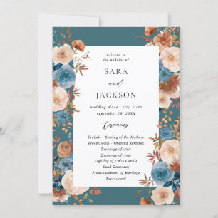 Beige & Dusty Blue Floral bruiloft programma - Bla