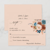 Beige & Dusty Blue Floral no Meal RSVP 2 - Beige (Voorkant / Achterkant)
