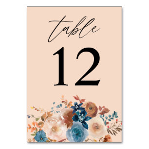 Beige & Dusty Blue Floral Tafelnummer - Beige