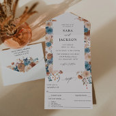 Beige & Dusty Blue Floral Wedding All In One Uitnodiging