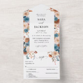 Beige & Dusty Blue Floral Wedding All In One Uitnodiging (Binnen)