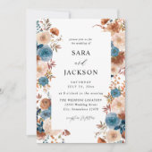 Beige & Dusty Blue Floral Wedding Kaart (Voorkant)