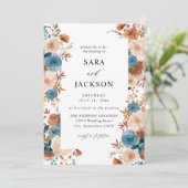 Beige & Dusty Blue Floral Wedding Kaart (Staand voorkant)