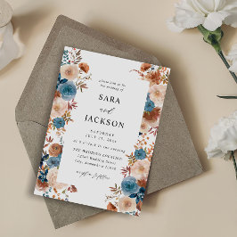 Beige & Dusty Blue Floral Wedding Kaart