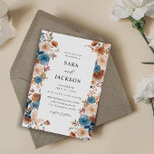 Beige & Dusty Blue Floral Wedding Kaart