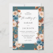 Beige & Dusty Blue Floral Wedding S2 - Blauwgroen Kaart (Voorkant)