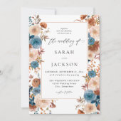 Beige & Dusty Blue Floral Wedding S2 - w Beige LN Kaart (Voorkant)