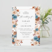 Beige & Dusty Blue Floral Wedding S2 - w Beige LN Kaart (Staand voorkant)