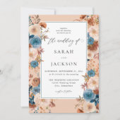 Beige & Dusty Blue Floral Wedding S2 - w Blauwgroe Kaart (Voorkant)
