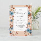 Beige & Dusty Blue Floral Wedding S2 - w Blauwgroe Kaart (Staand voorkant)