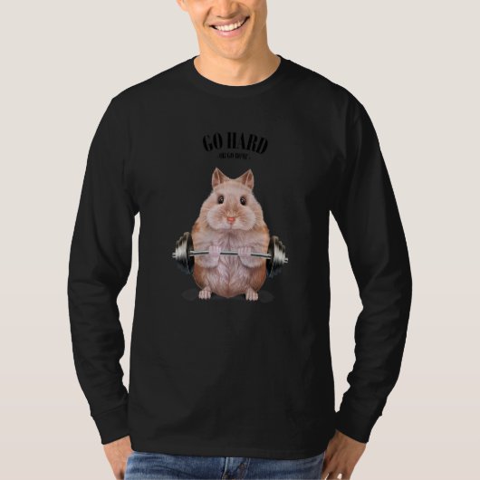Beige Dwarf Hamster Muscle Training Weightlifting T-shirt (Voorkant)