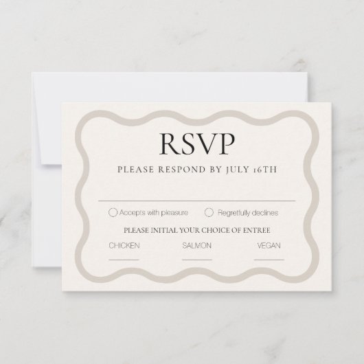 Beige & Ecru Elegant Modern Minimaal Golvend Lijst RSVP Kaartje (Voorkant)