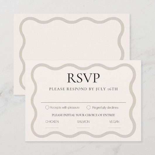Beige & Ecru Elegant Modern Minimaal Golvend Lijst RSVP Kaartje (Voorkant / Achterkant)