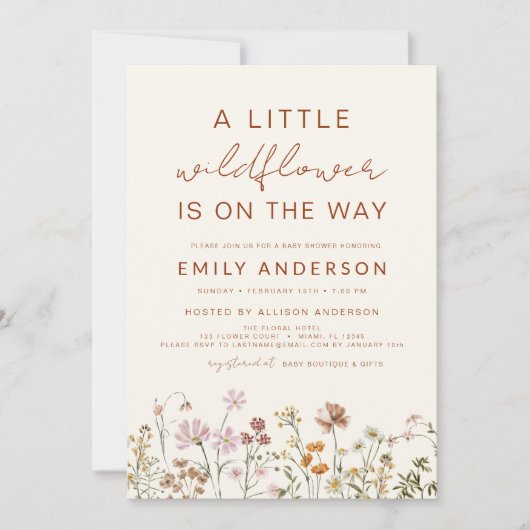 Beige Een beetje Wildflower Baby shower Kaart (Voorkant)