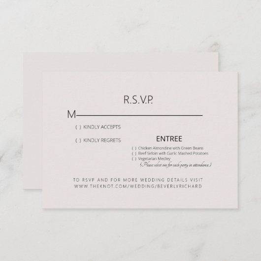 Beige Eenvoud Bruiloft RSVP Kaart (Voorkant / Achterkant)