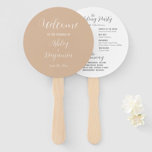 Beige Eenvoudig Huwelijksceremonie Programma Handwaaier (Voorkant en achterkant)