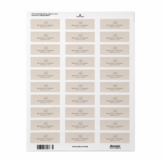 Beige eenvoudige botanische bruiloft sigaar band etiket (Full Sheet)