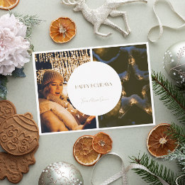 Beige Eenvoudige Collage Kerst Fotokaart Bedankkaart
