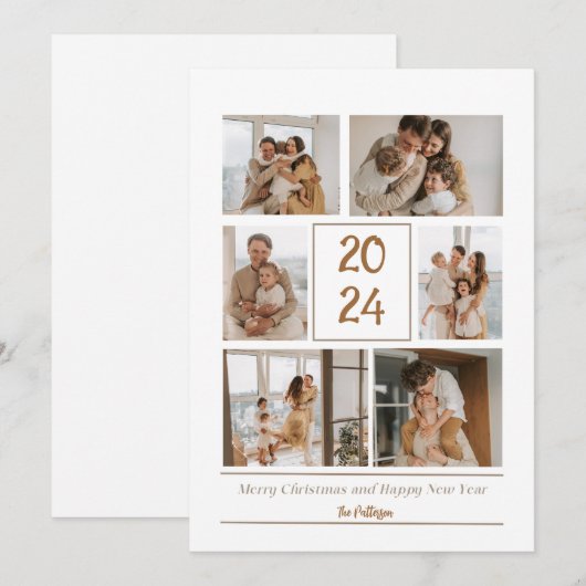 Beige Eenvoudige Familiefoto Vrolijke Kerst Kaart (Voorkant / Achterkant)