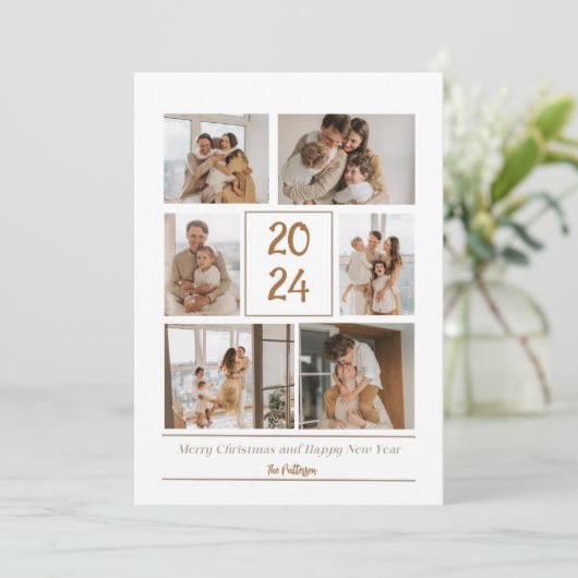 Beige Eenvoudige Familiefoto Vrolijke Kerst Kaart (Staand voorkant)