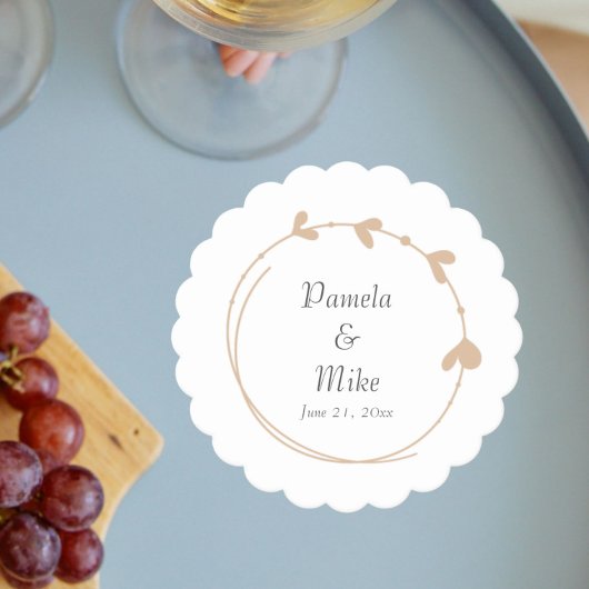 Beige eenvoudige hart krans bruiloft kartonnen onderzetters