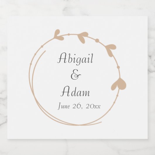 Beige eenvoudige hart krans bruiloft sparkling wijnetiket (Enkel label)