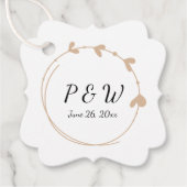 Beige Eenvoudige Hart Krans Monogram Trouwen Bedankjes Labels (Voorkant)