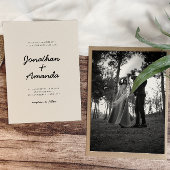 Beige eenvoudige minimalistische foto bruiloft kaart